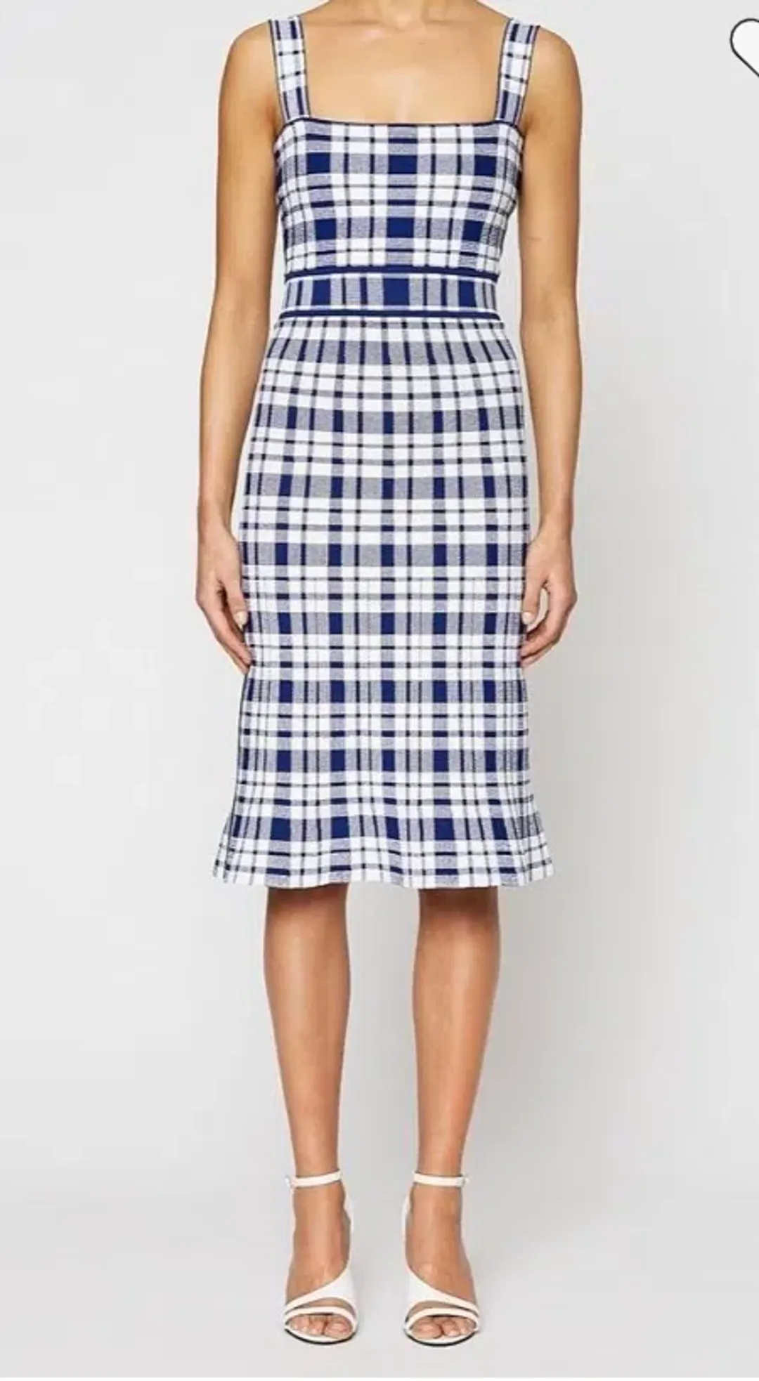 Crepe Knit Check Dress Blue Print for rent on The Volte - main image