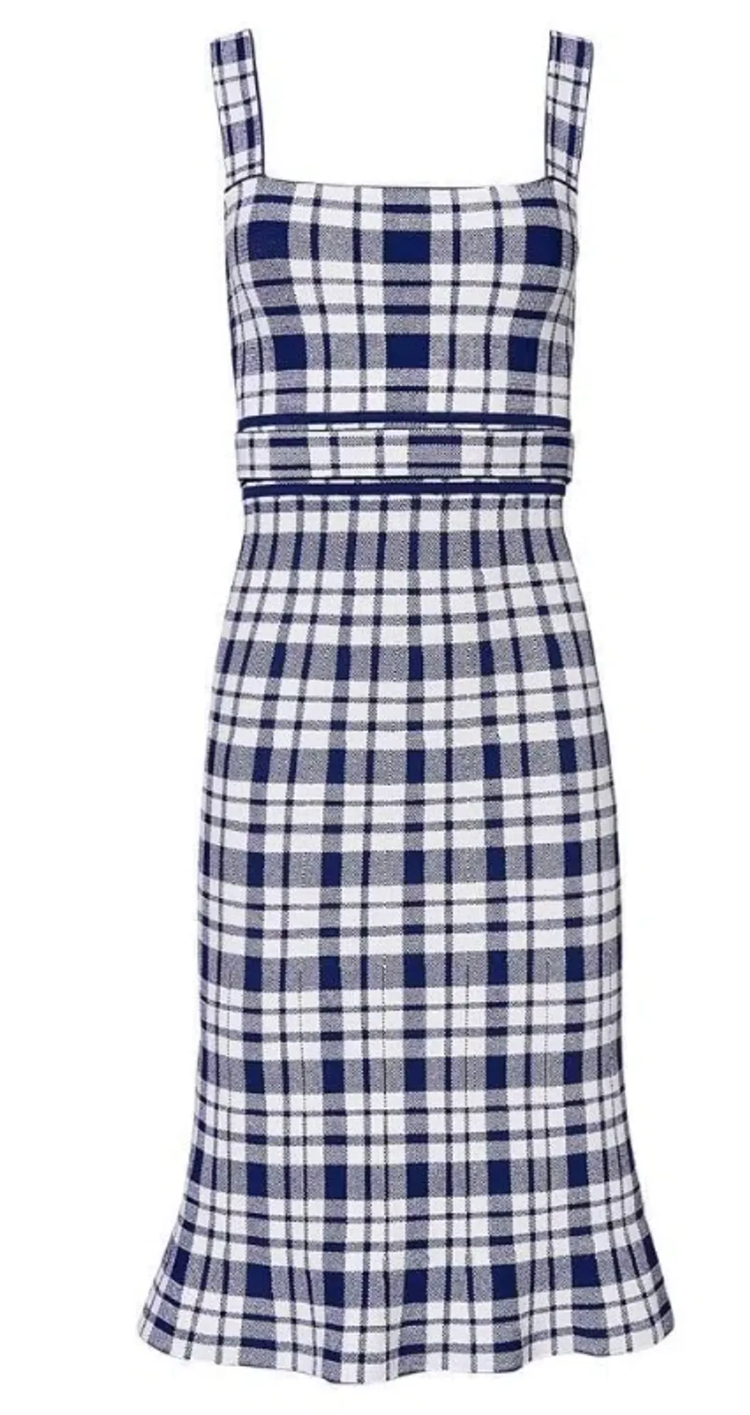 Crepe Knit Check Dress Blue Print for rent on The Volte - main image