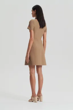 Crepe Knit Zip Shirt Mini Dress Camel for rent on The Volte - image 3