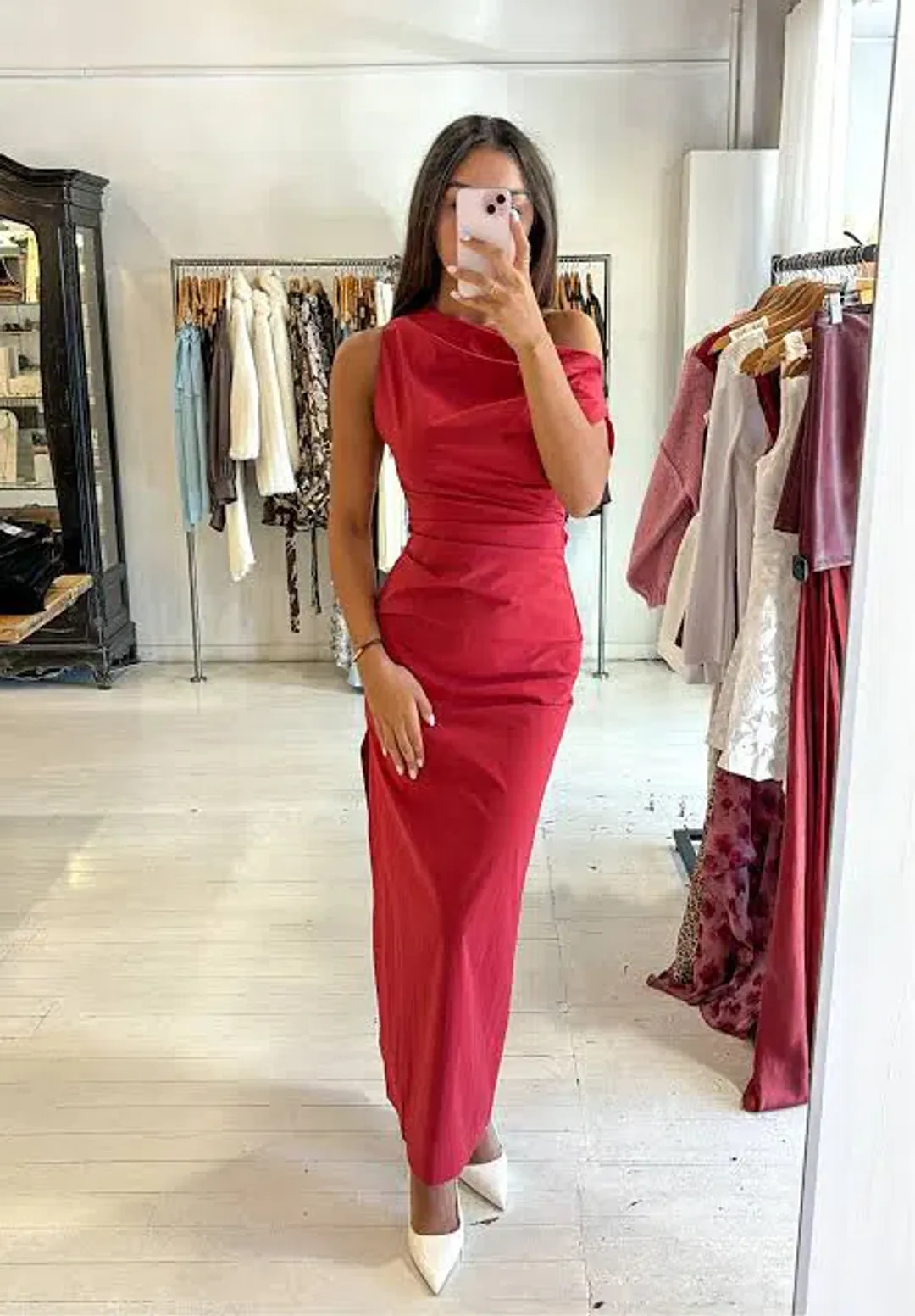 Bec & Bridge Angelina Asym Maxi Dress size 14 Cherry Red for rent on The Volte - main image