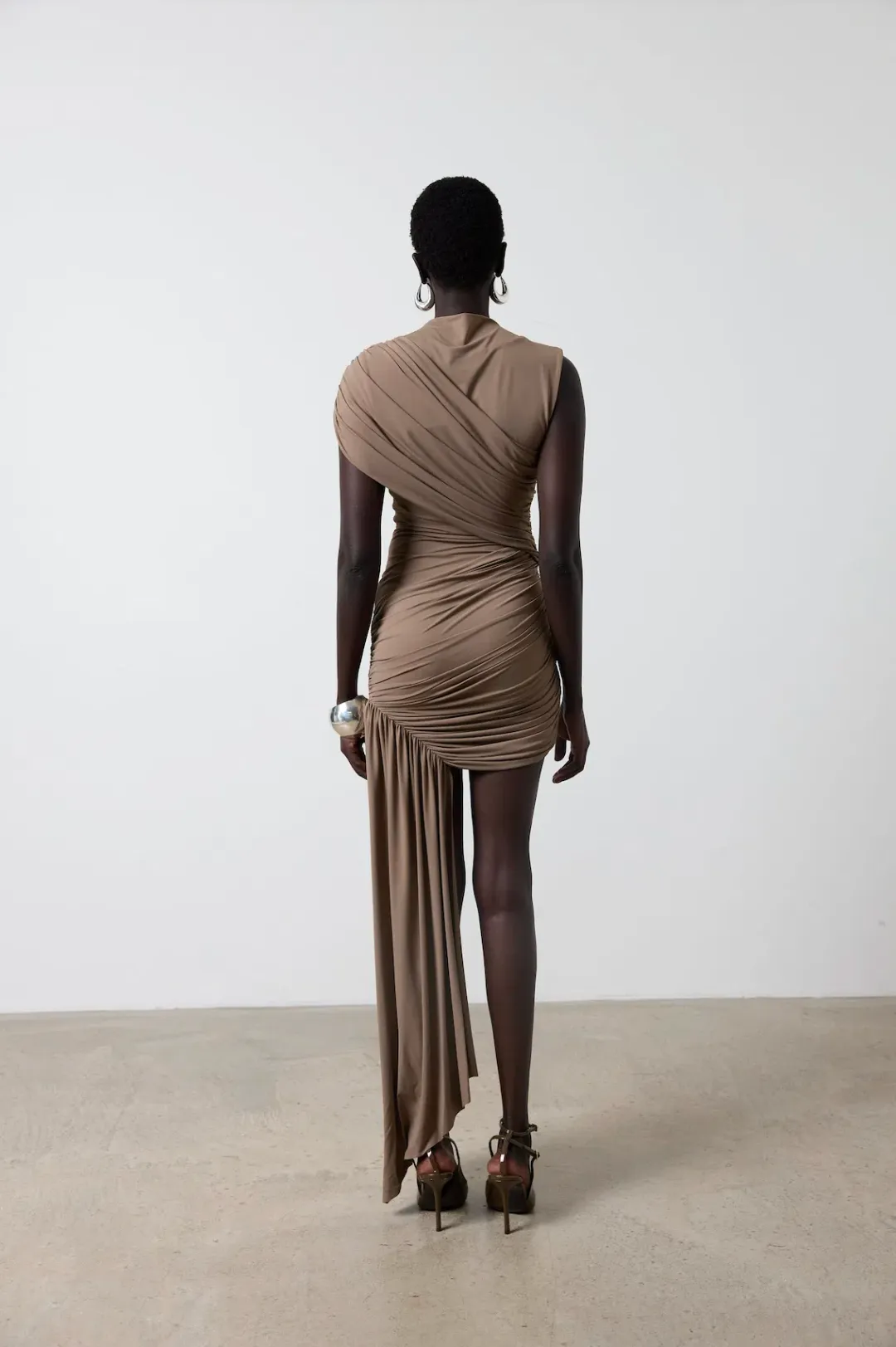 De La Vali Ravenna Mini Dress in Taupe Size AU 8 for rent on The Volte - main image