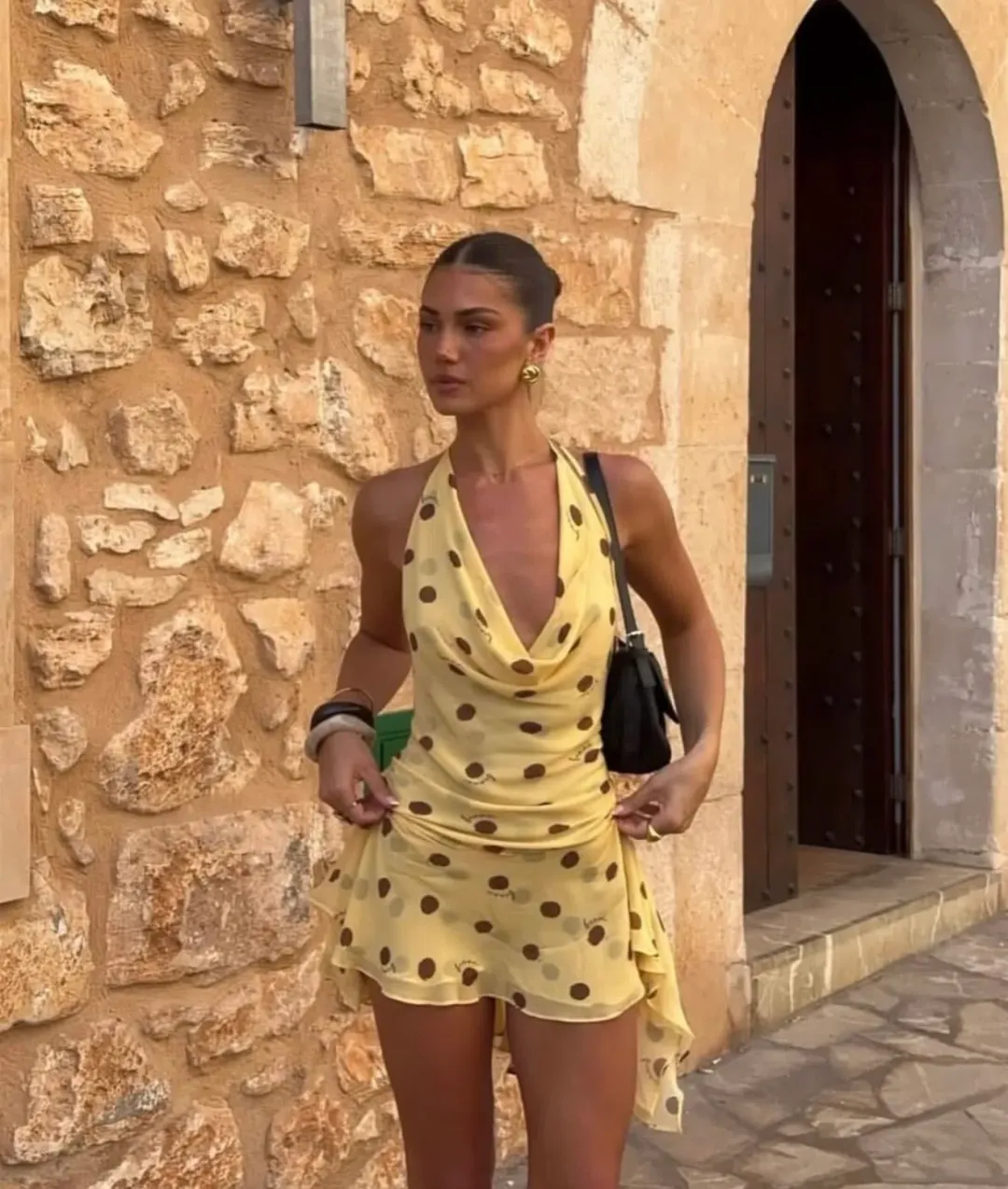 Benni Harlow Halter Mini / Yellow polka / Size 8 for rent on The Volte - main image