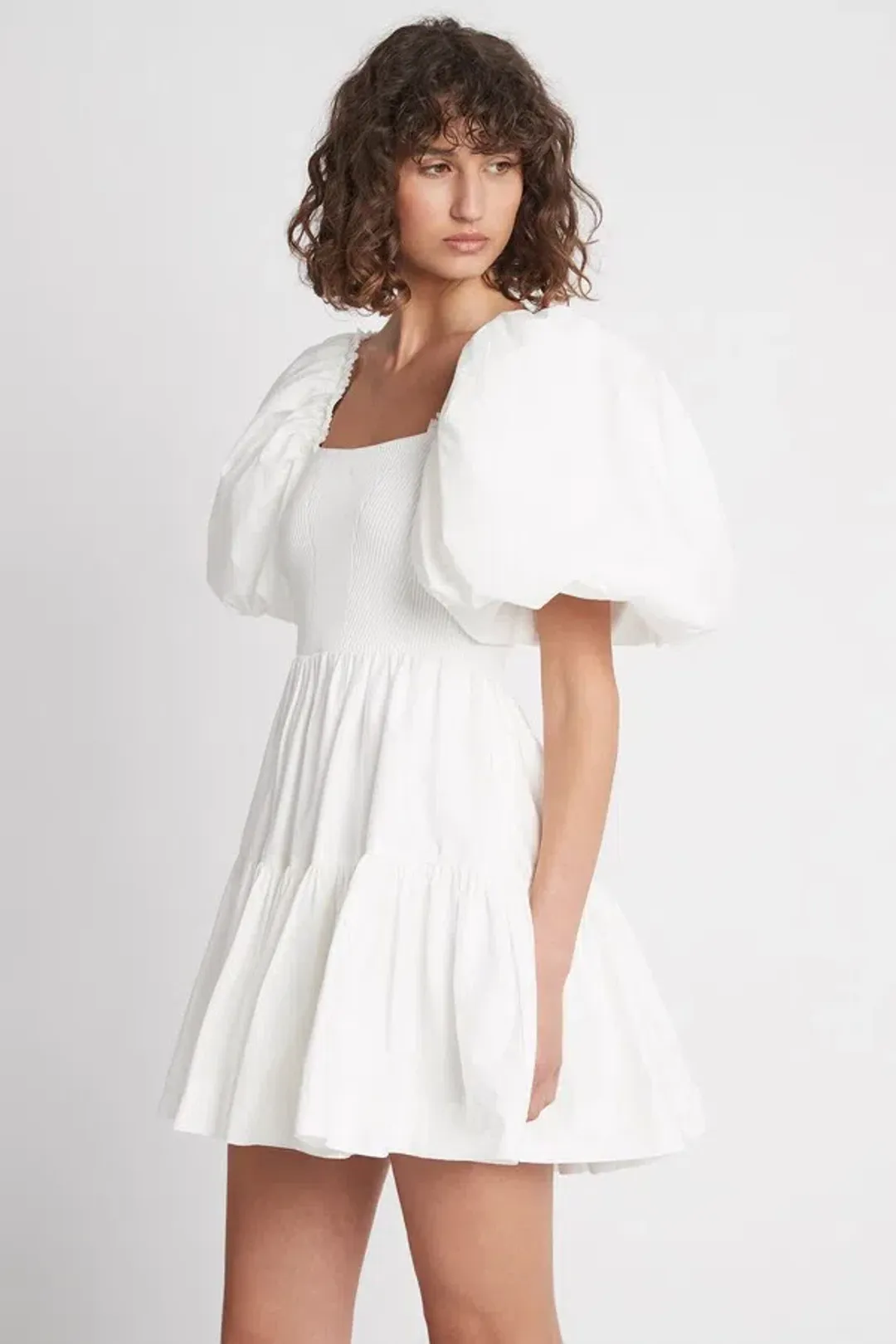 Aje Casa Puff Sleeve Mini Dress in Ivory Size AU 6 / XS for rent on The Volte - main image