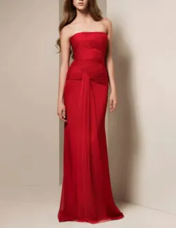 Vera Wang Strapless Chiffon Wrap Dress Red size 8 for rent on The Volte - image 2