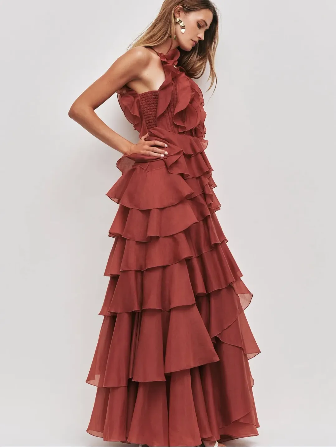 Aje Cleo Gown Size 14 Rust for rent on The Volte - main image