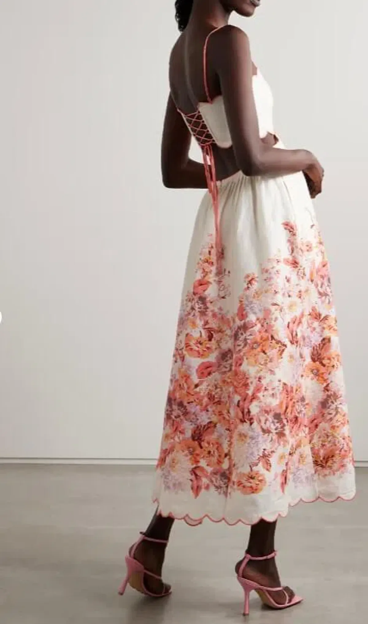Zimmermann Devi Scallop Midi Dress in Cream Floral Size 4 / AU 16 for rent on The Volte - main image