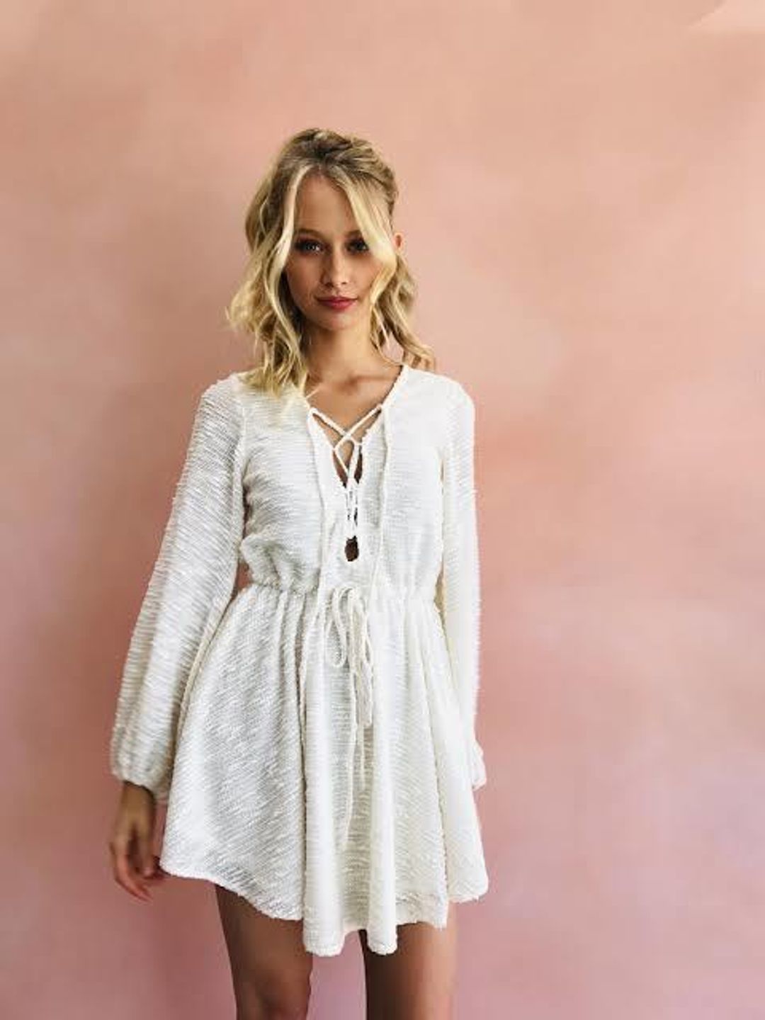 Shona Joy Ortiz Lace Up Mini Dress Cream Size 8 for rent on The Volte - main image