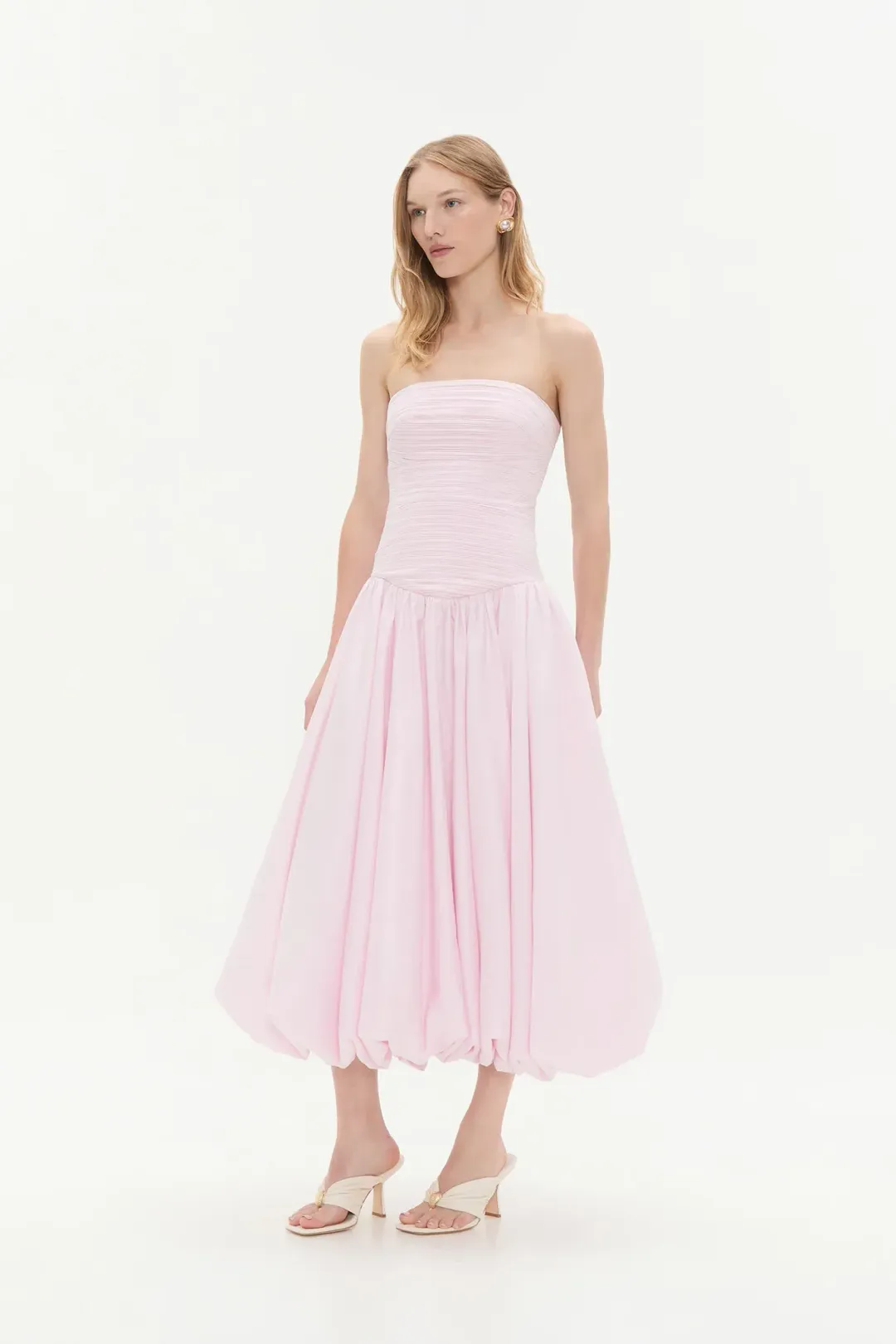 AJE Violette Bubble Midi Dress Pastel Pink Size 6 for rent on The Volte - main image