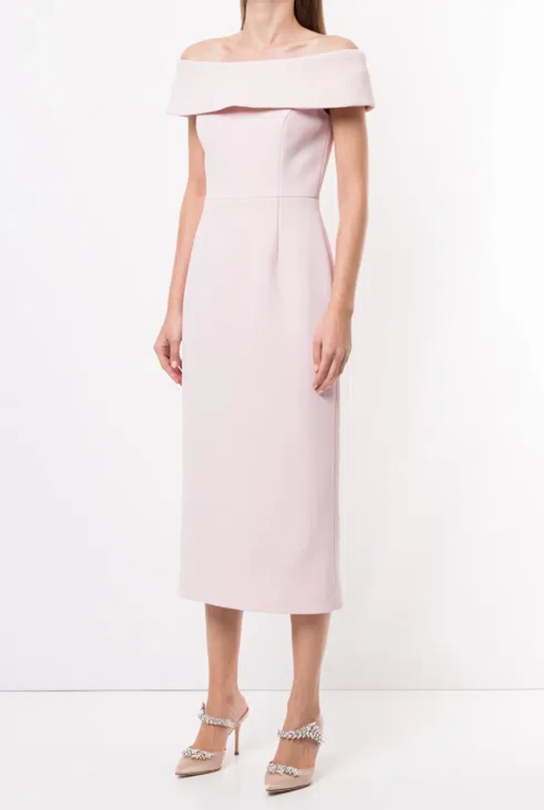 Rebecca Vallance - Amore Off Shoulder Midi Dress Light Pink - 10  for rent on The Volte - main image