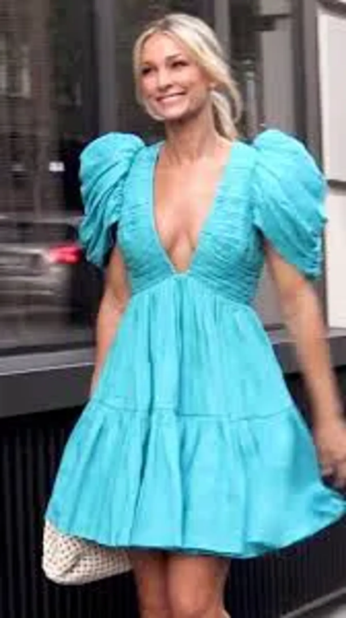 AJE Severine Tiered Mini Dress in Aqua Blue size 4 for rent on The Volte - main image