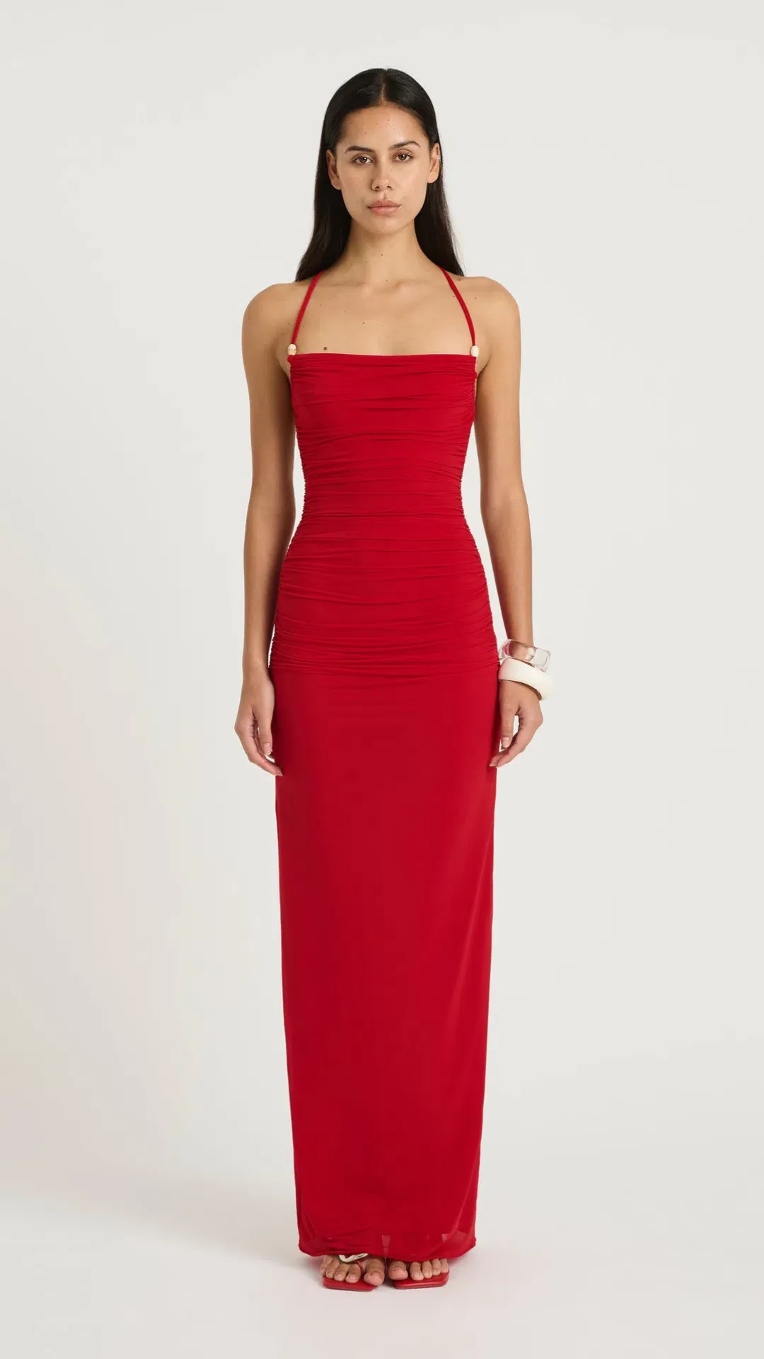 Benni Andy Beaded Maxi Dress in Red Size 10  for rent on The Volte - main image