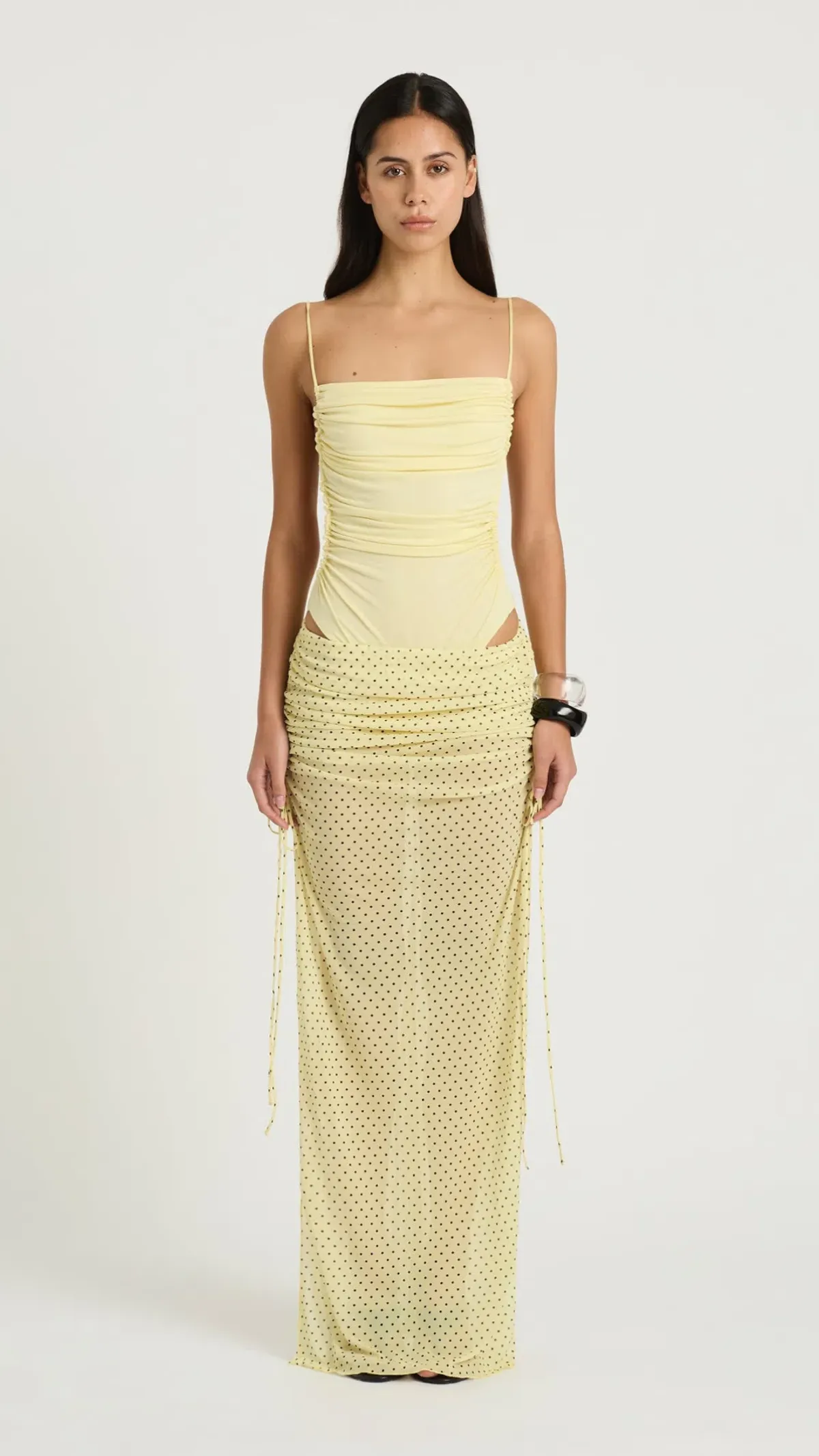 Benni Tanner Bodysuit & Ayla Maxi Skirt in Butter & Butter Micro Polka Size 6 for rent on The Volte - main image