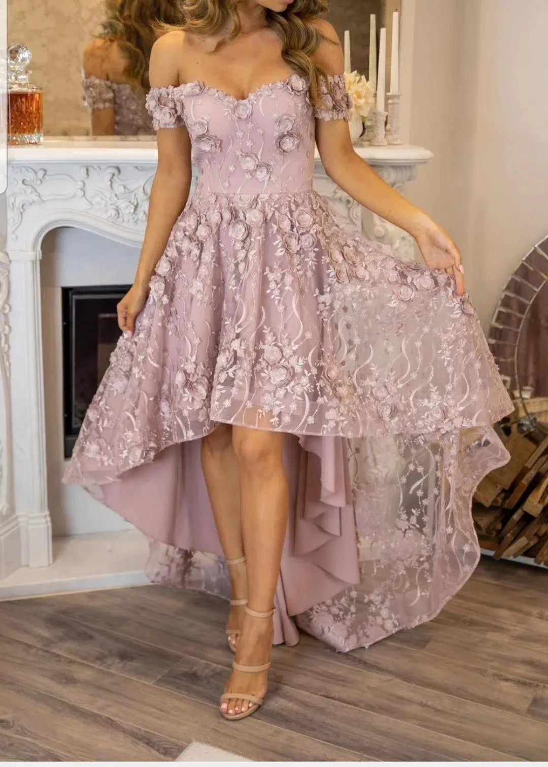 Marian Rahme Rosetta Hi-Low Gown Pink Size 8 for rent on The Volte - main image
