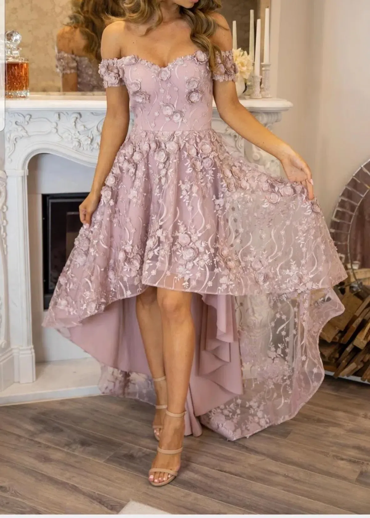Marian Rahme Rosetta Hi-Low Gown Pink Size 8 for rent on The Volte - main image