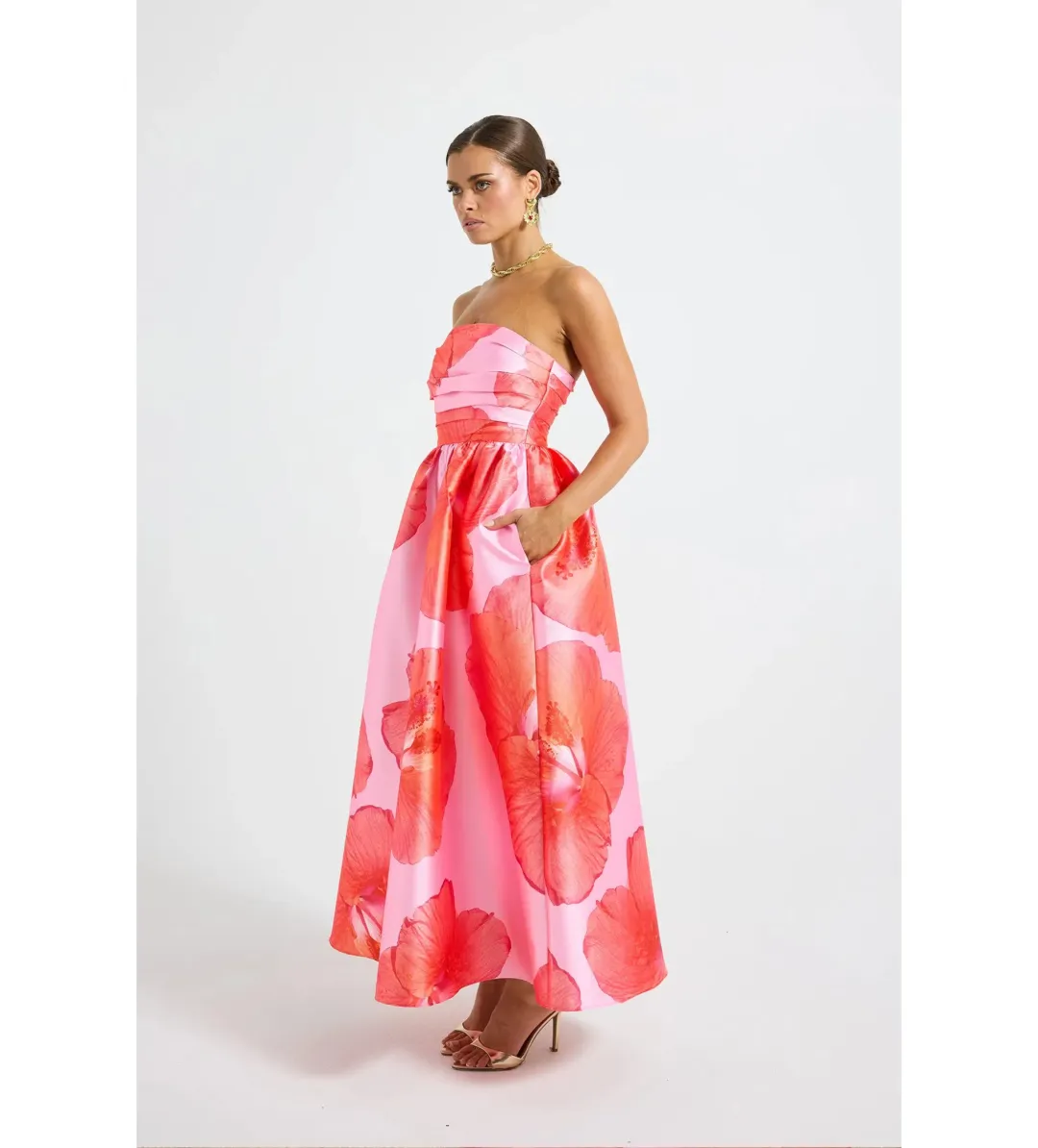 Pasduchas Kalani Strapless Midi Dress Raspberry Size AU 12 for rent on The Volte - main image