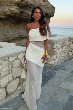 Meshki Ivory One-Shoulder Sheer Maxi Dress Size Small for rent on The Volte - image 2