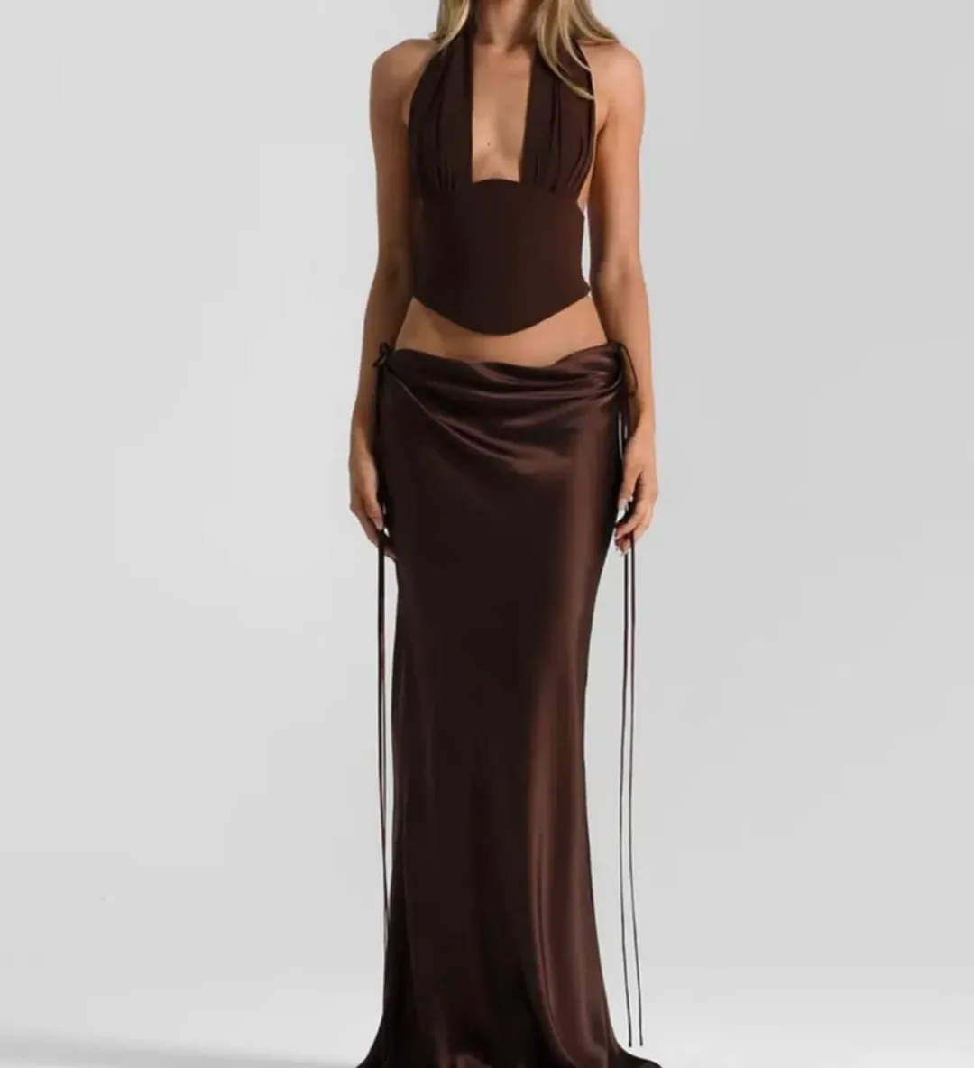 Natalie rolt Bronte top and evelyn skirt brown 8 for rent on The Volte - main image