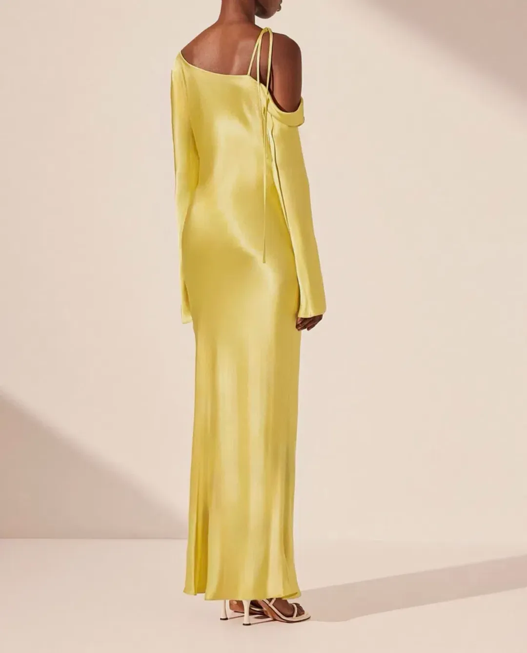 Sofia Asymmetrical Long Sleeve Long Sleeve Maxi Dress - Lime  for rent on The Volte - main image