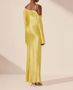 Sofia Asymmetrical Long Sleeve Long Sleeve Maxi Dress - Lime  for rent on The Volte - image 4