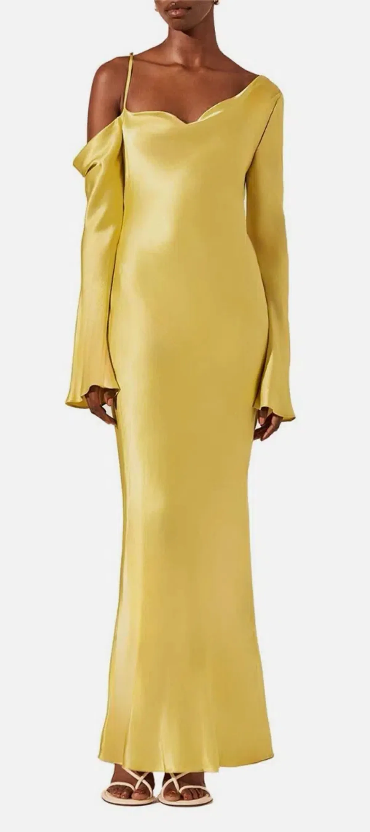 Sofia Asymmetrical Long Sleeve Long Sleeve Maxi Dress - Lime  for rent on The Volte - main image