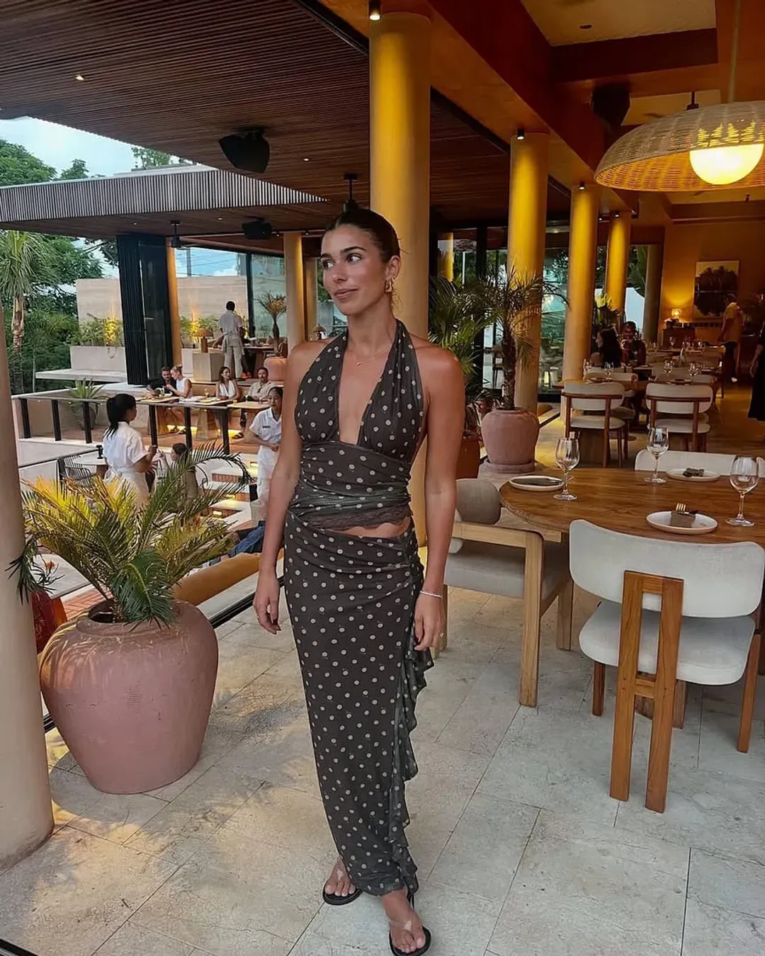 Benni Penelope Maxi Dress Brown Polka Size 8 for rent on The Volte - main image