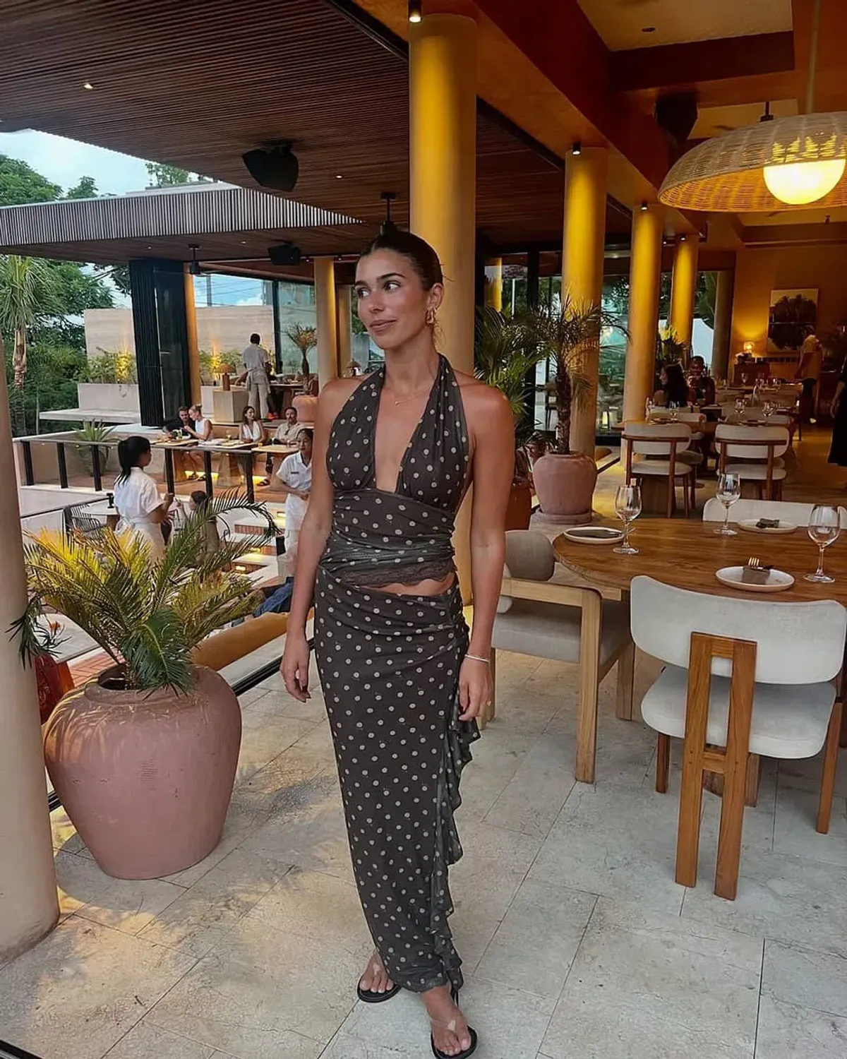 Benni Penelope Maxi Dress Brown Polka Size 8 for rent on The Volte - main image