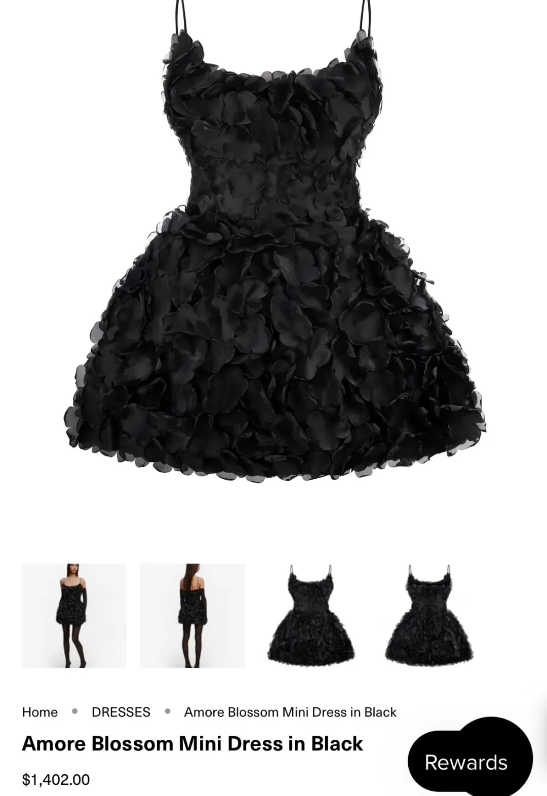 Selezza London - Amore Blossom Mini Dress in Black for rent on The Volte - main image