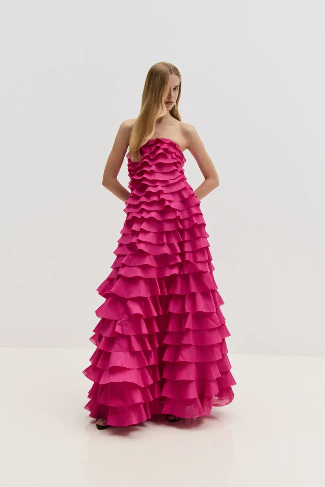 Aje / Fleur Pleated Gown / Magenta / Size 14 for rent on The Volte - main image