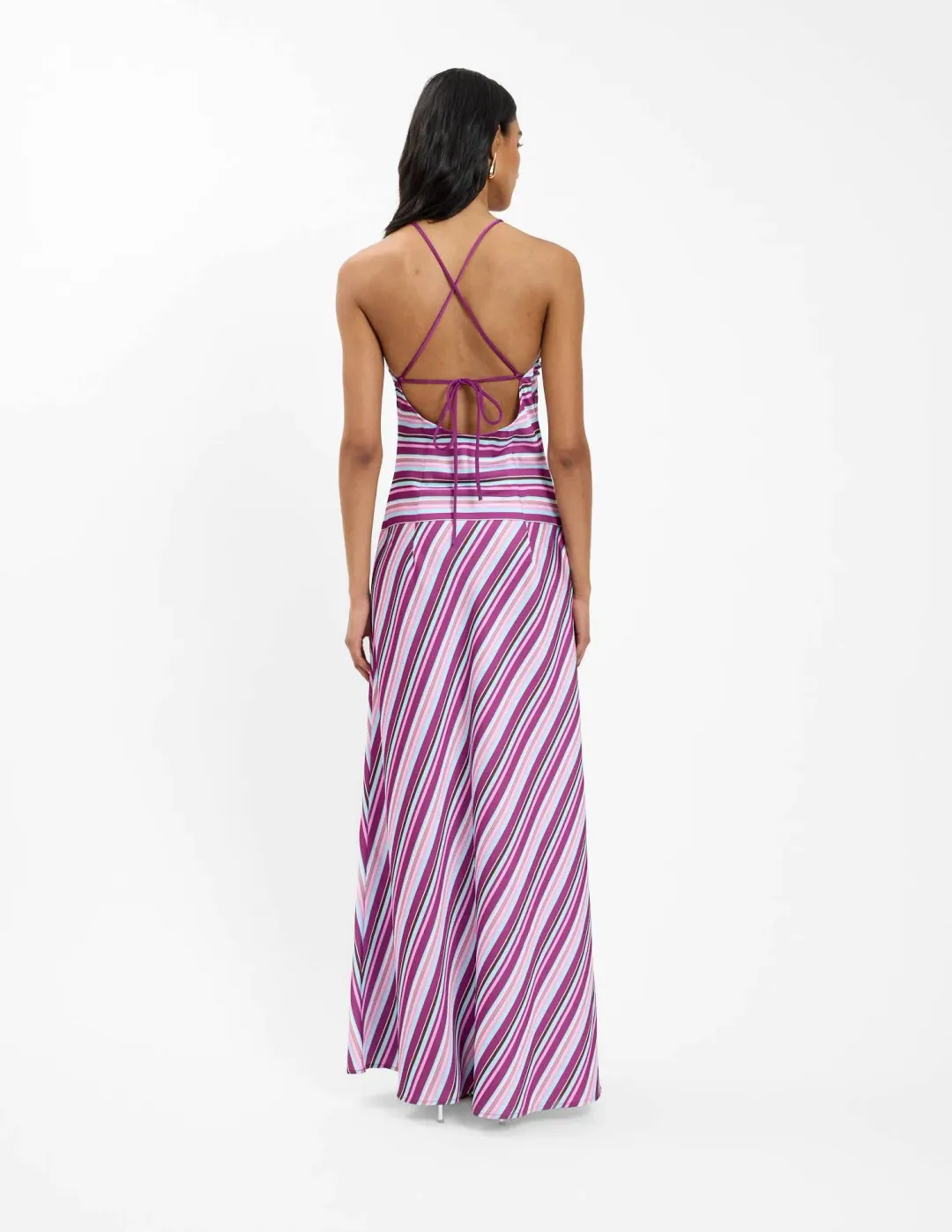 With Harper Lu Halter Maxi Dress in Violet Stripe Size 8 for rent on The Volte - main image