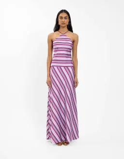 With Harper Lu Halter Maxi Dress in Violet Stripe Size 8 for rent on The Volte - image 1