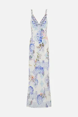 V Neck Full Length Bias Slip Dress Size L for rent on The Volte - image 1