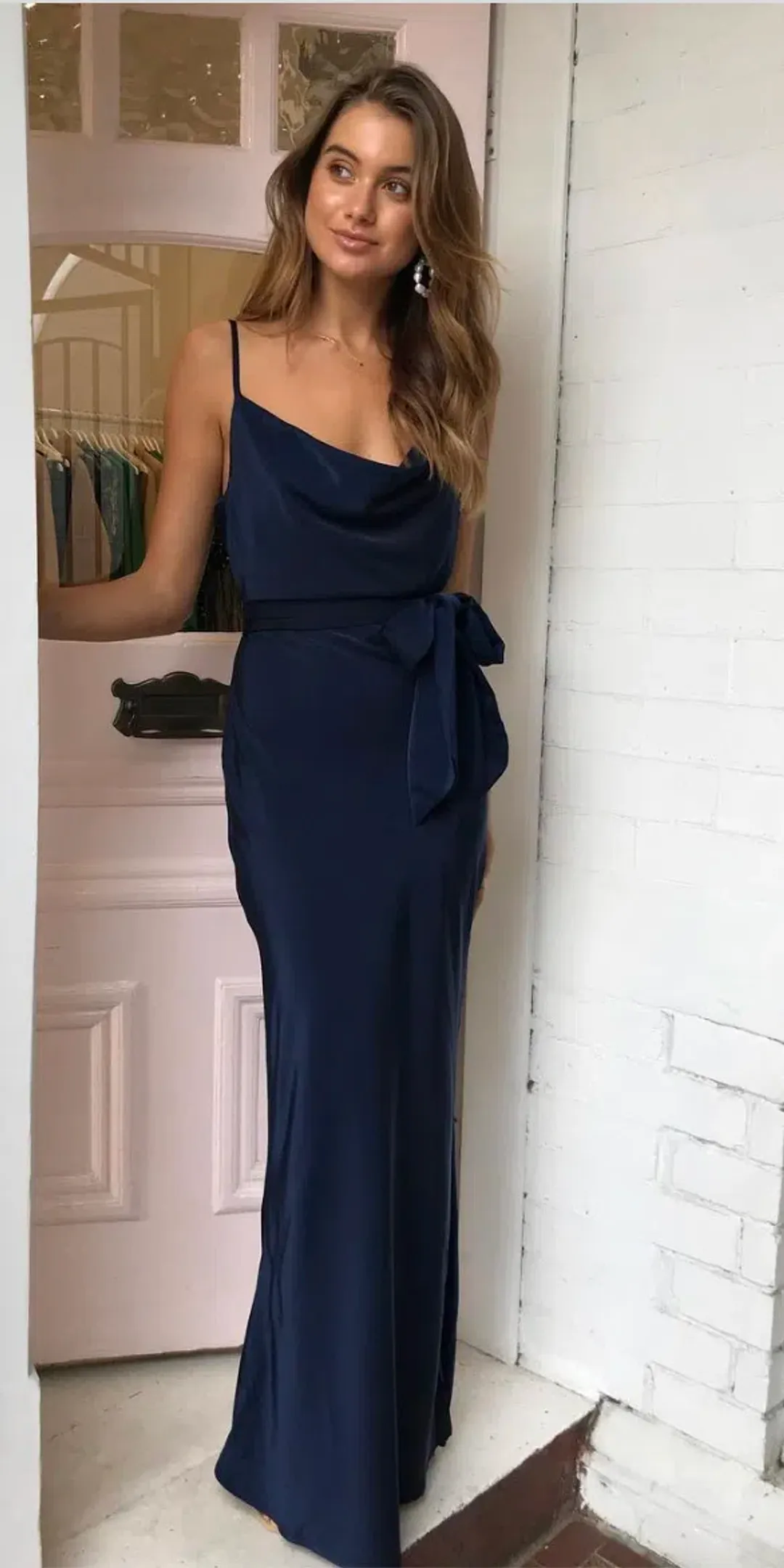 Olive and Ivy  Cowl Midi Dress in Navy (size 10) for rent on The Volte - main image