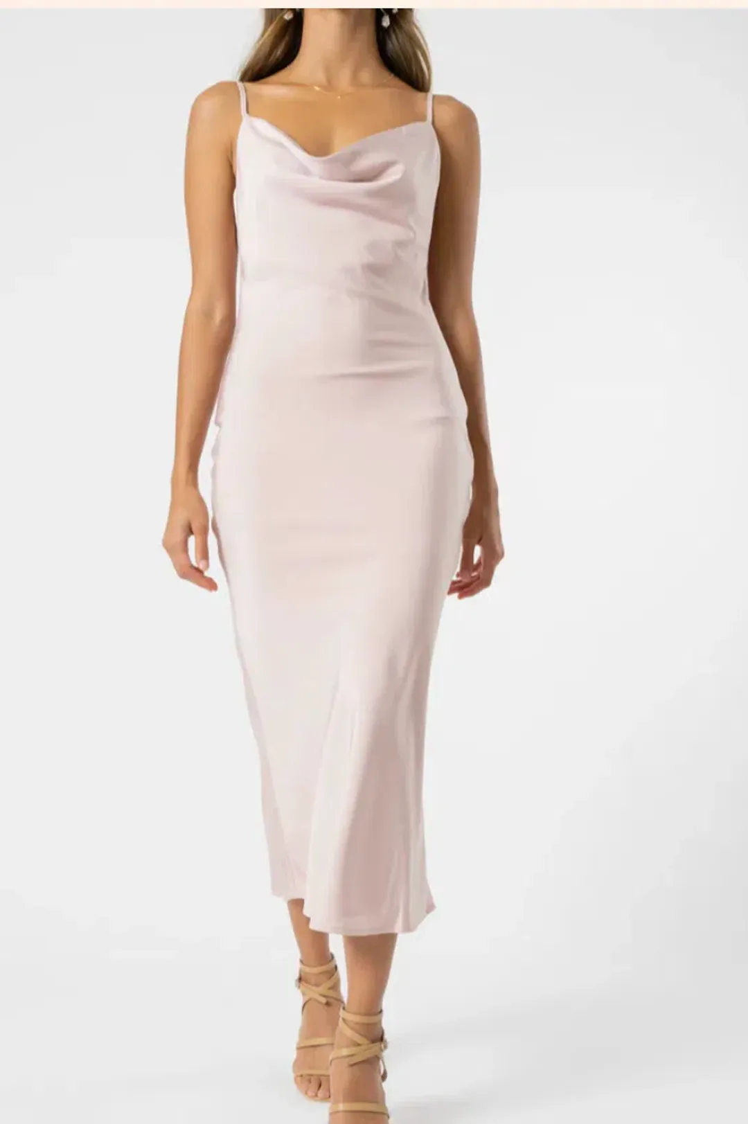 Olive and Ivy  Cowl Midi Dress in Navy (size 10) for rent on The Volte - main image
