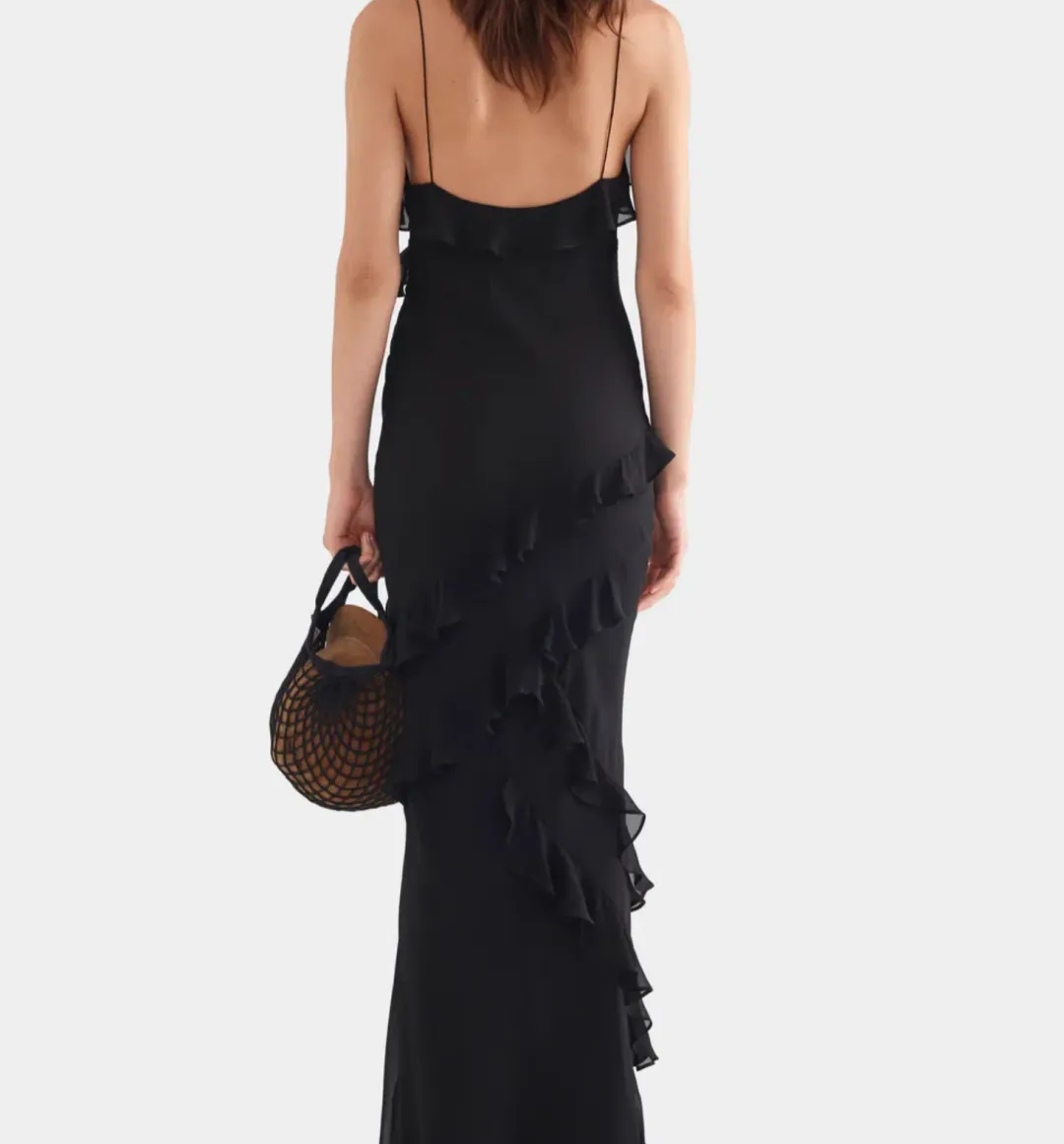 Venroy Silk Ruffle Slip Dress - Black XS / AU 6 for rent on The Volte - main image