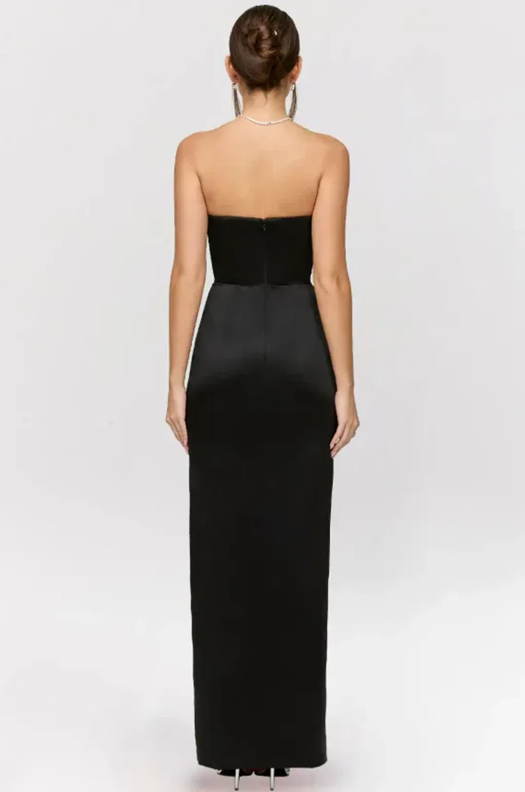 HOUSE OF CB Adrienne Black Satin Strapless Corset Maxi Size S for rent on The Volte - main image