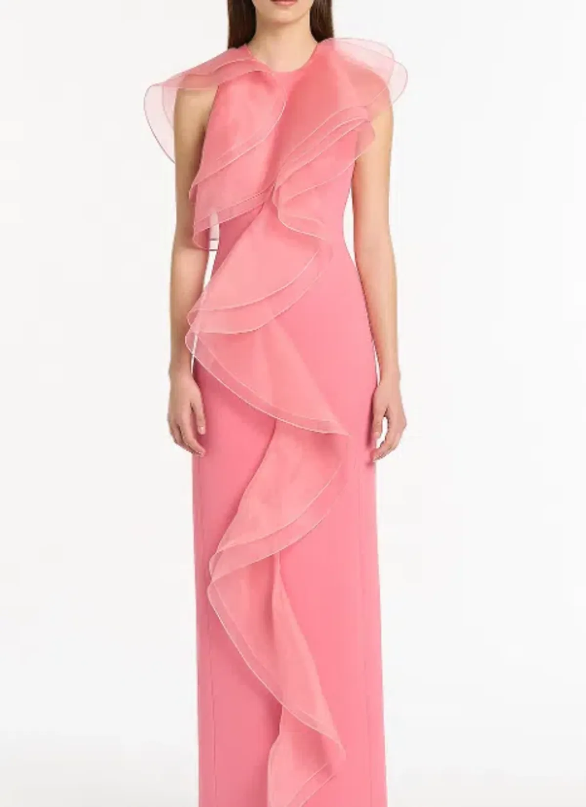 Carla Zampatti ROSE PINK CREPE RUFFLE FRONT GOWN maxi size 14 for rent on The Volte - main image