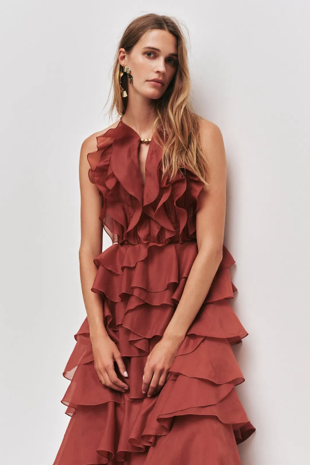 Aje Cleo Gown in Rust Size 14 for rent on The Volte - main image