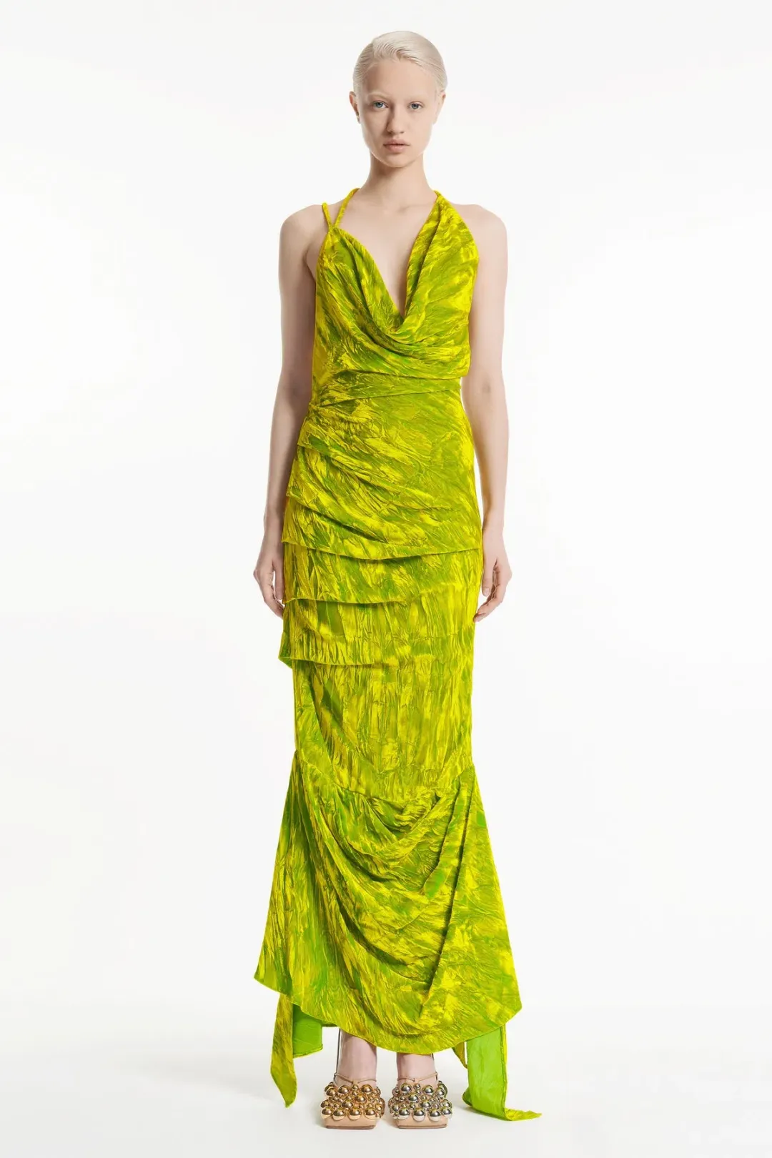 A.W.A.K.E Mode Asymmetrical dress in Citron, Size 34 for rent on The Volte - main image