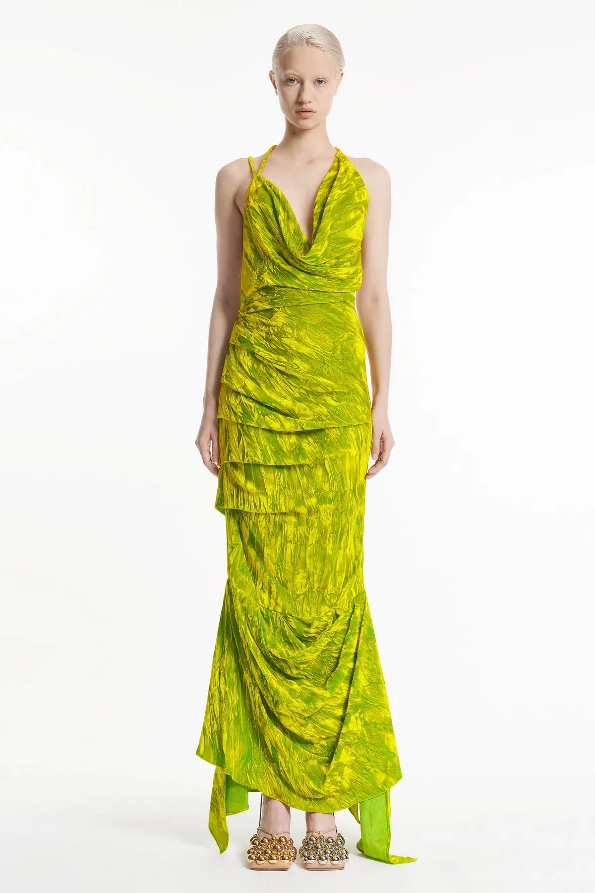 A.W.A.K.E Mode Asymmetrical dress in Citron, Size 34 for rent on The Volte - main image
