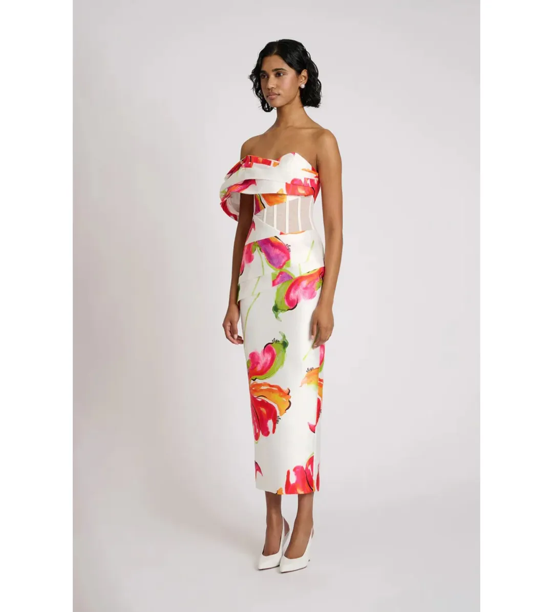 Eliya The Label Ivie Midi Dress White Floral Size M AU 10 for rent on The Volte - main image