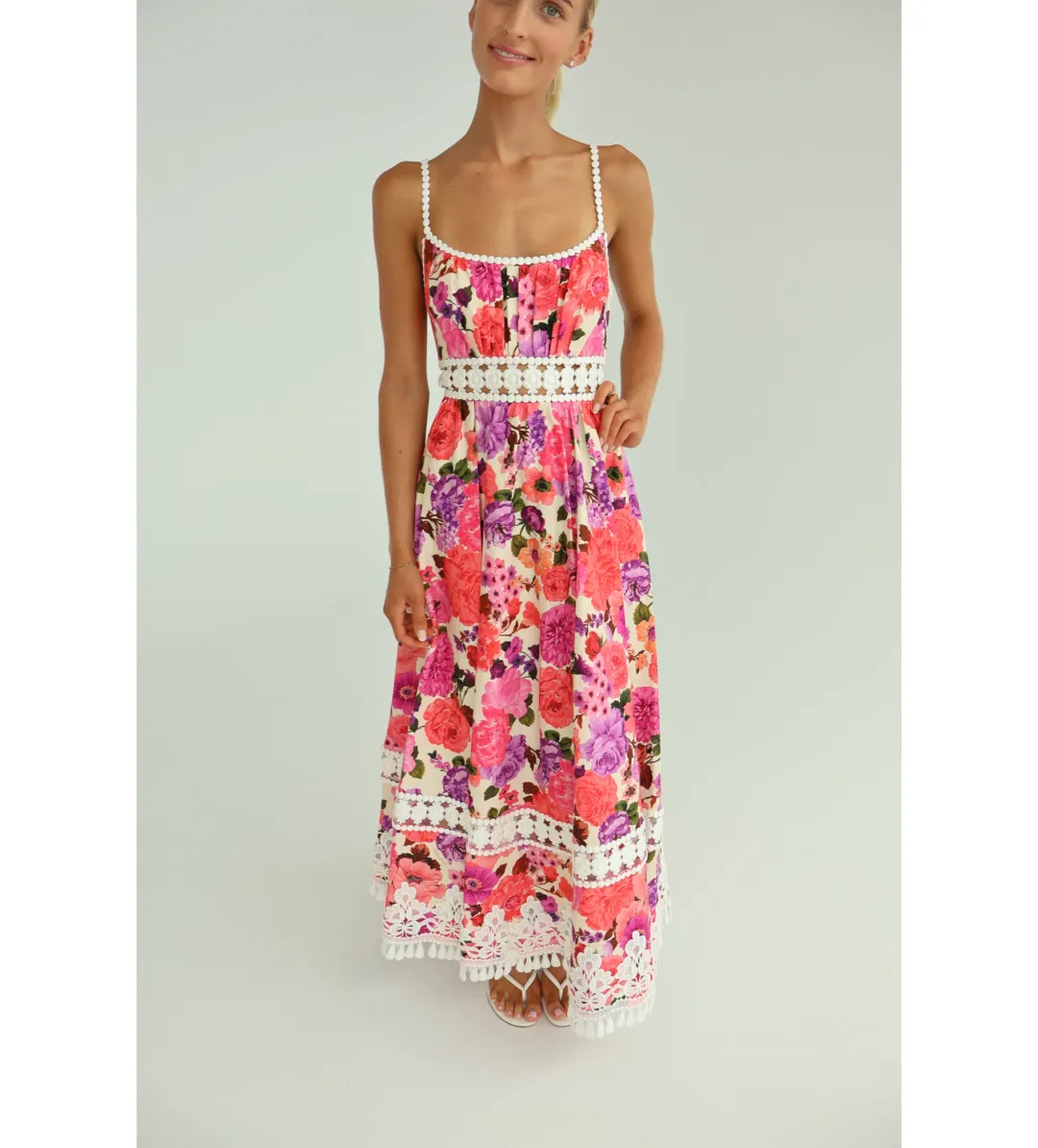Zimmermann Stardust Fit & Flare Midi Dress Pink Floral Size 1 AU 10 for rent on The Volte - main image