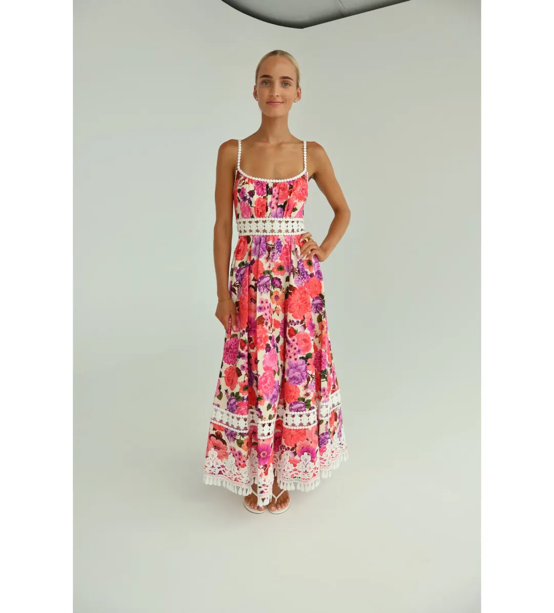 Zimmermann Stardust Fit & Flare Midi Dress Pink Floral Size 1 AU 10 for rent on The Volte - main image