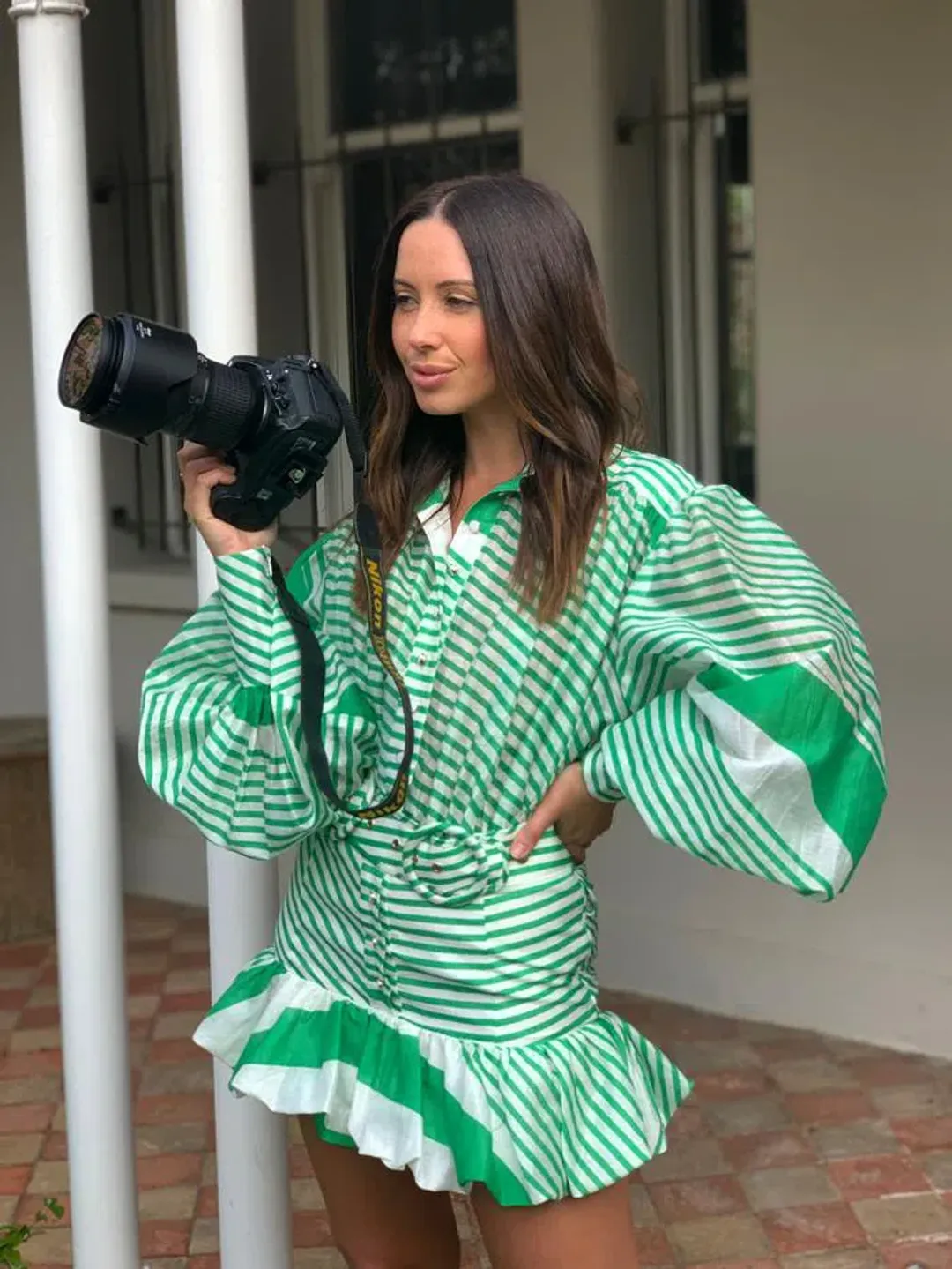 Mackenzie Mode Seeing Stars Mini Dress Green Stripe 10 M Medium for rent on The Volte - main image