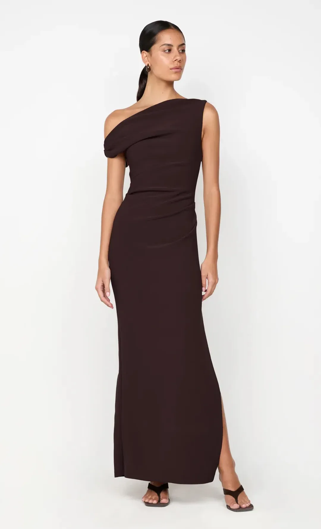 Bec and Bridge Leora Asym Maxi Dress in Dark Chocolate Size 8 for rent on The Volte - main image