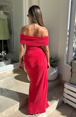 BENNI Nico Off Shoulder Maxi Dress - Watermelon Size 6 for rent on The Volte - image 2