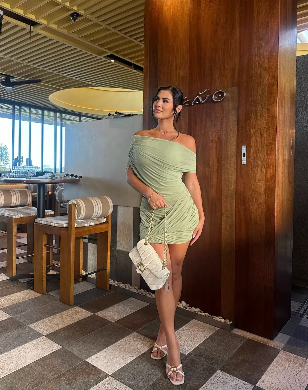 Benni Otto Mini Dress Pistachio Size 10 for rent on The Volte - main image
