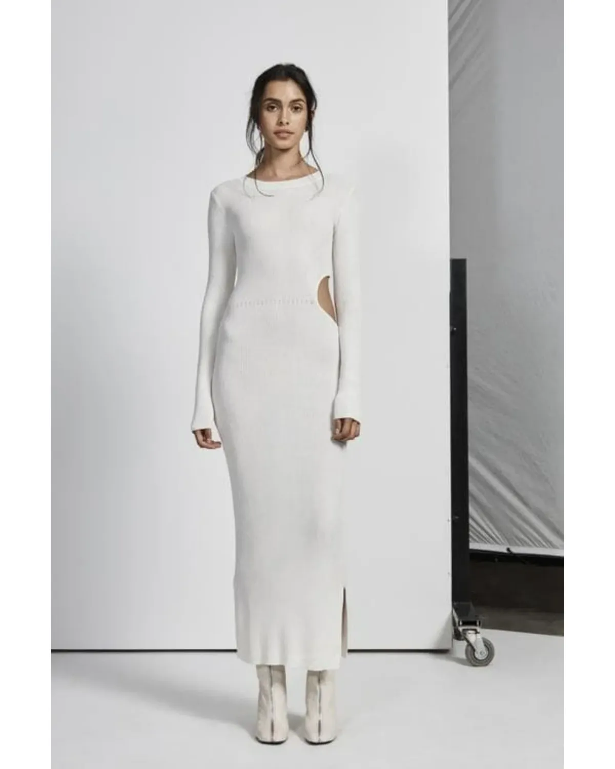 Sir The Label Marcelle Long Sleeve Knit Dress Midi White Size AU 6 for rent on The Volte - main image