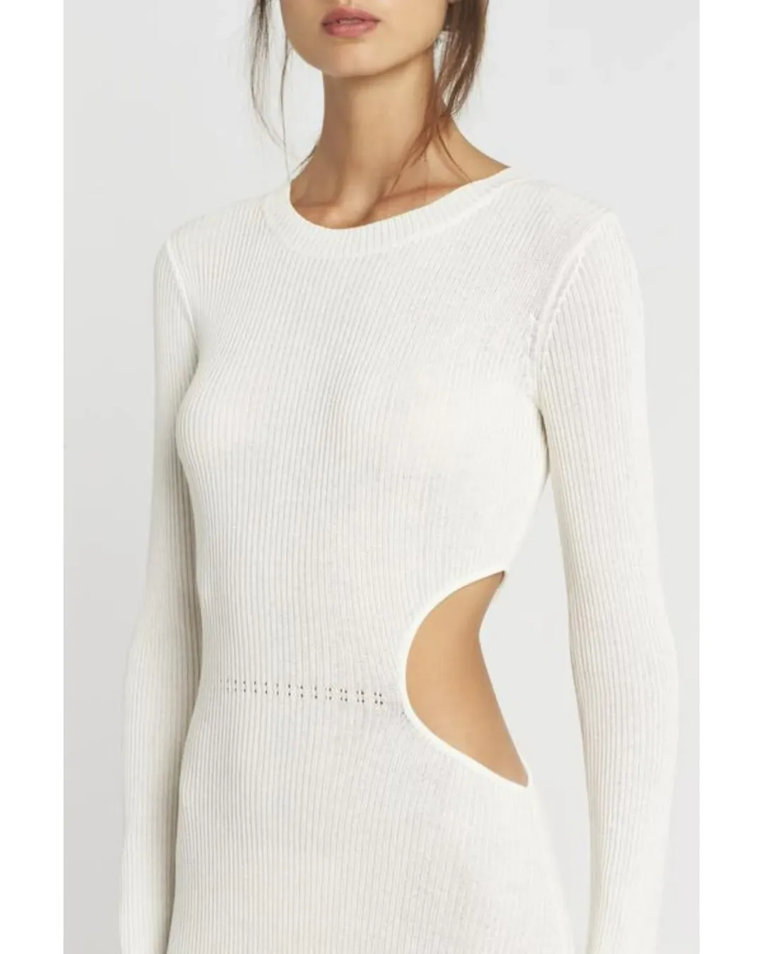 Sir The Label Marcelle Long Sleeve Knit Dress Midi White Size AU 6 for rent on The Volte - main image