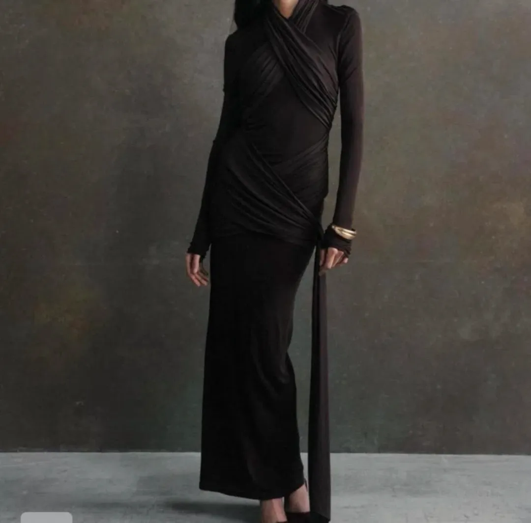 De La Vali Ballad Dress Chocolate Brown Size 8 for rent on The Volte - main image
