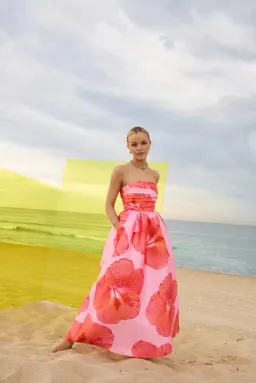 Pasduchas Kalani Strapless Midi Rasberry Pink / Orange size 10 for rent on The Volte - image 3